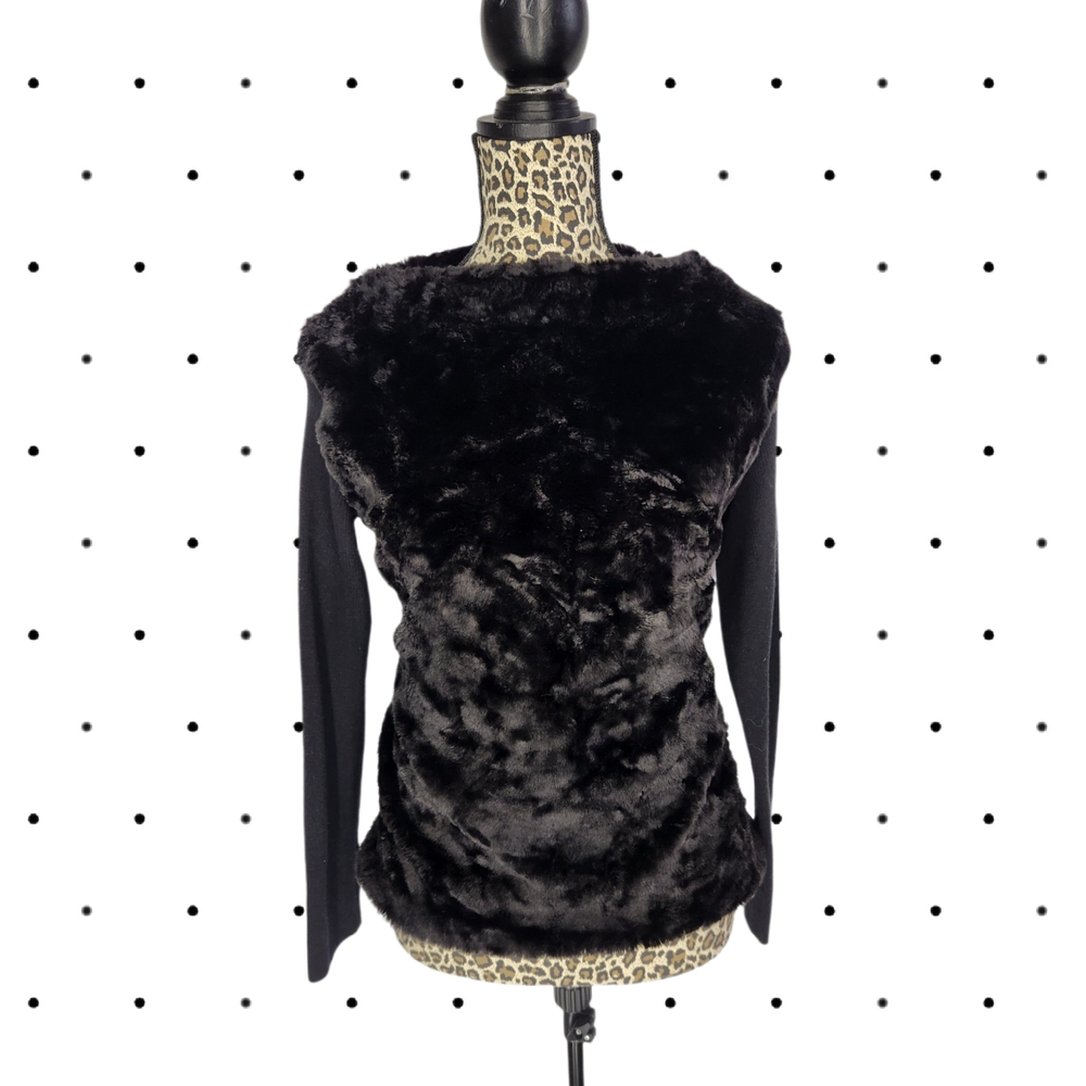 ZARA KNIT Women's Black Faux Fur sweater SIZE M